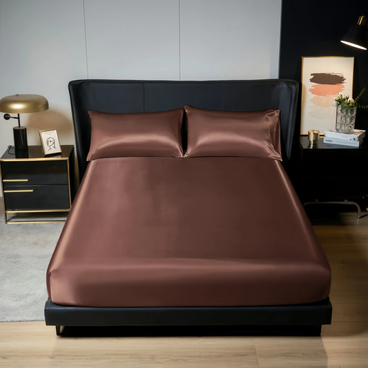 Upzo 100%Polyester 1Pcs Satin Surface Bedding Fitted Sheet（No Pillowcase）Elastic Band around Mattress Cover King Bed Cover Sheet
